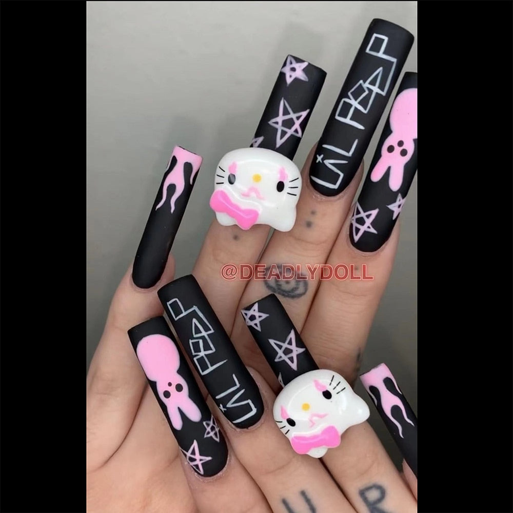 Fashion Cool Personality Cosplay Party Nails Long Coffin 3D High-End Chain Nail Tips Girls Gift Accessories 18