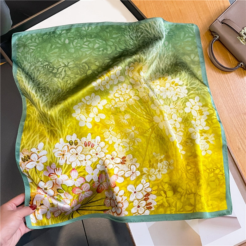 Classice 100% Silk Square Scarf Women Print Stripe Hair Band Wrist Foulard England Style Neckerchief Bandana Echarpe FZ214-1