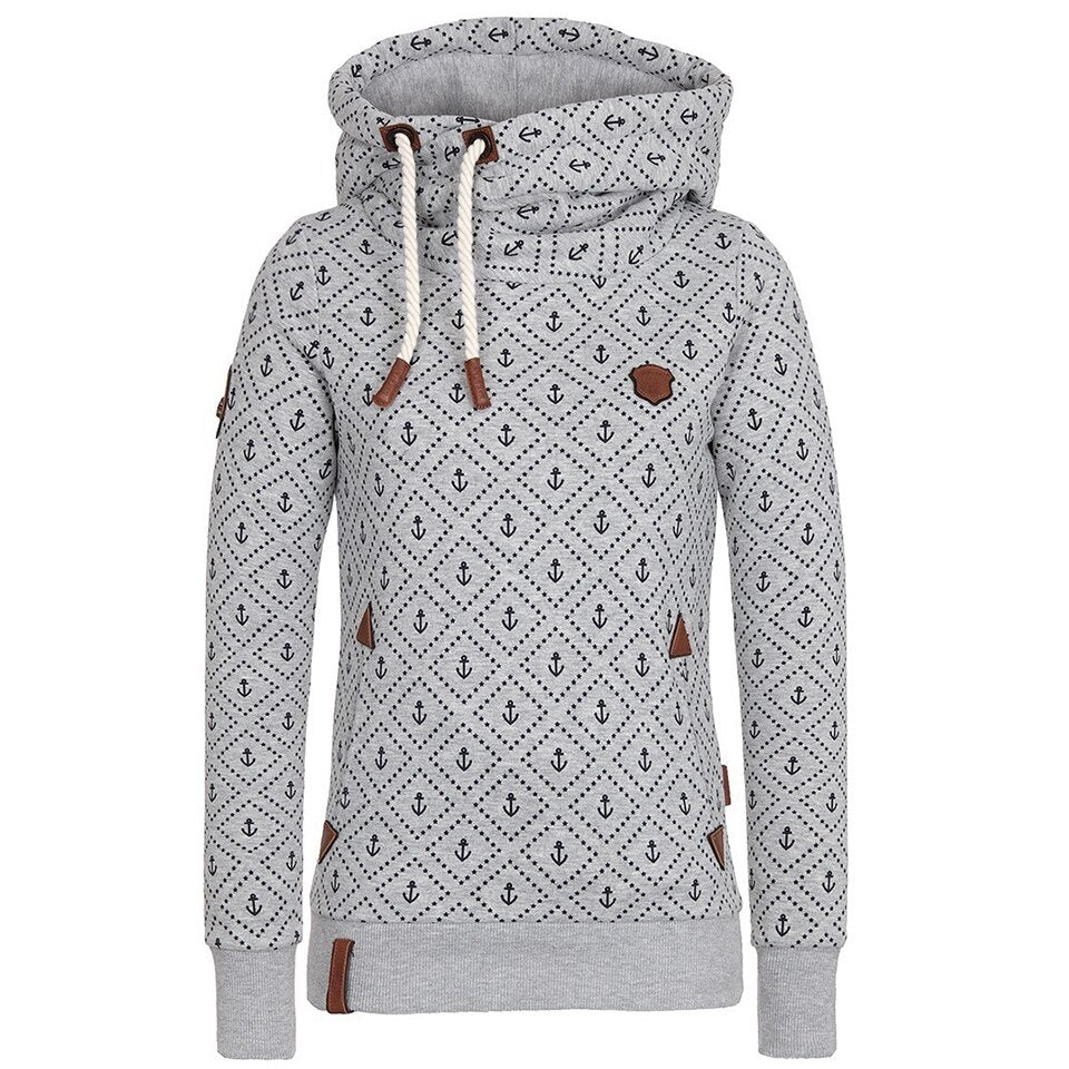 Anchor Print Big Size Hoodies Women 5xl Poleron Mujer 2024 Korean Street Pocket Sweatshirt Drawstring Slim Fit Hipster Hoodie