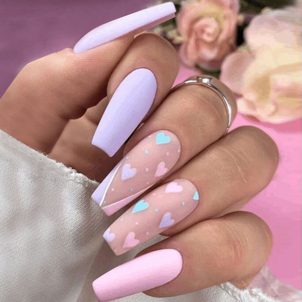 French Ballet False Nails With Gold Foil Glitter Designs Wearable Long Coffin Ballerina Press On Fake Nails Full Cover Nail Tips