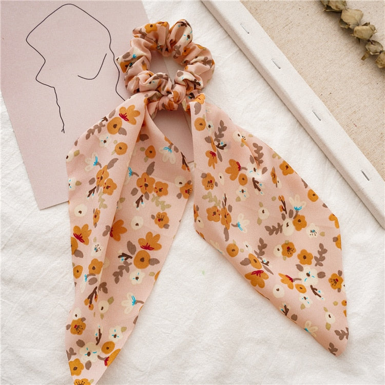 Chiffon Printing Flower Bandana Hair Scarf Headband for Women Vintage Long Ribbon Scrunchie Beach Bandanas Hair Accessories 56