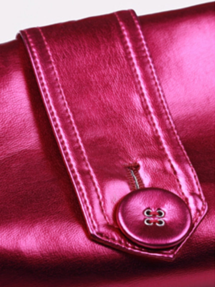 Spring Autumn Long Shiny Reflective Patent Leather Trench Coat for Women Belt Double Breasted Cool European Fashion