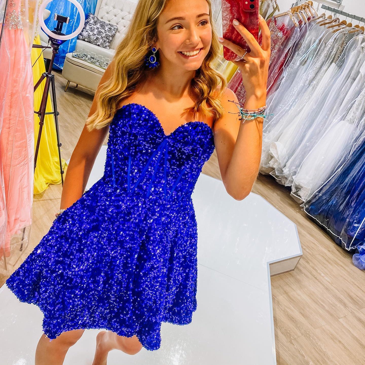 Sequin Velvet Hoco Dress NYE Sweetheart Built-in Bone Short Lady Formal Homecoming Party Gown Club Night Cocktail Prom Gala Royal Blue