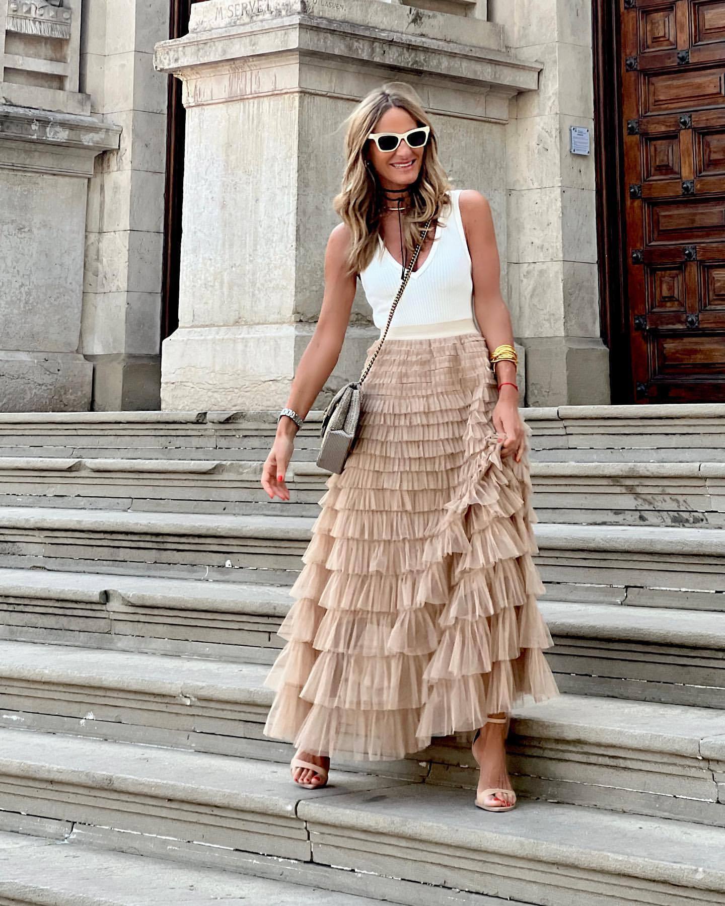 Summer Long Skirt Layered Ruffles Design Elegant Maxi Dress Office Women Commuting Party Attire Autumn Elegant Skirt