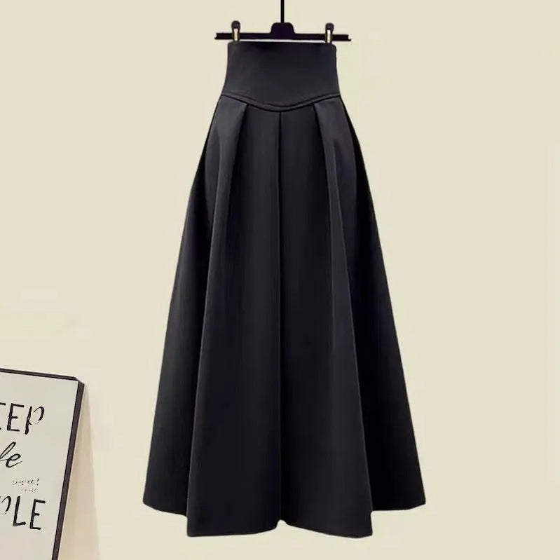 Spring Autumn in Matching Sets Women's Fashion Slim Bow Sweater+High Waist Skirt Two-piece Set Korean Chic Dress Suit Black Skirt