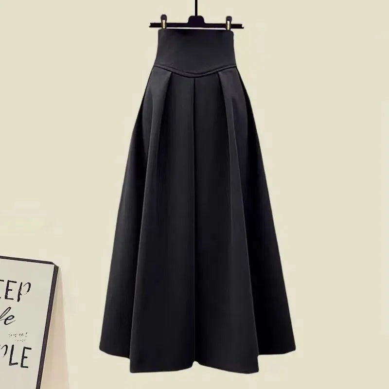 Spring Autumn in Matching Sets Women's Fashion Slim Bow Sweater+High Waist Skirt Two-piece Set Korean Chic Dress Suit Black Skirt