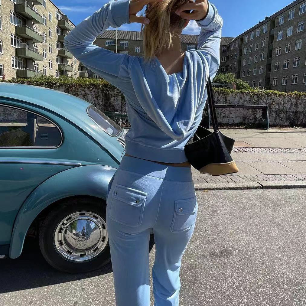 Women Autumn Winter Outfits Casual Zipper Sweater Hoodie Set High Waist Skinny Pants Suits Knitted Womens Y2k Two Piece Set