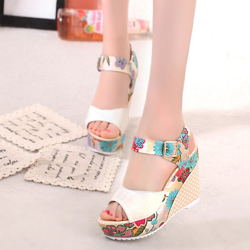 Women Sandals Summer Platform Wedges Casual Shoes Woman Floral Super High Heels Open Toe Slides Slippers Sandalias Zapatos Mujer