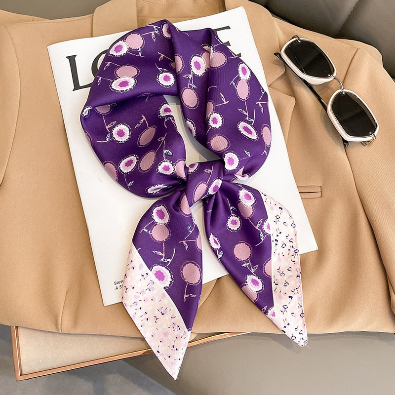 Luxury Silk Shawl Square Scarf for Women Satin Hijab Fashion Wraps Neckerchief Female Hair Bands Ribbon Headband Bandana W-157-3 70x70