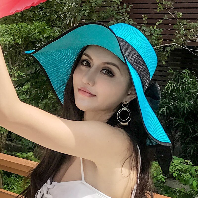 Seaside Photo Beach Straw Hat Children Summer Large Brim Sunscreen Shading Simple Fashion Large Brimmed Hat Sun Hat Beach Hat