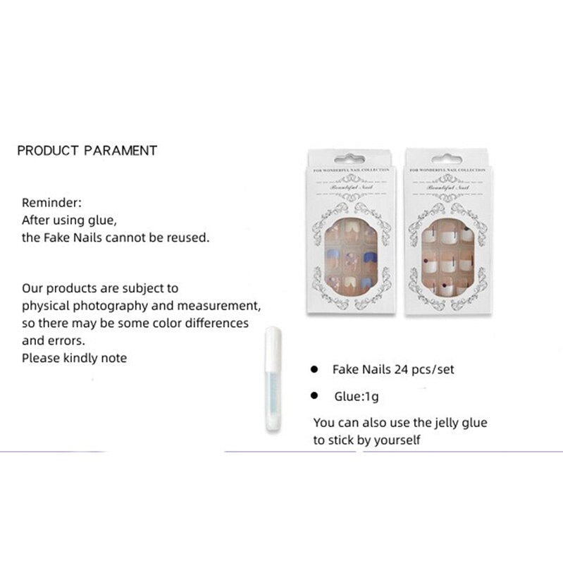 24Pcs/Set Wearable Gold Foil Nail Patch White Purple Smudged Press on Nails French Style Fake Nail Girls Beauty Decor Wholesale