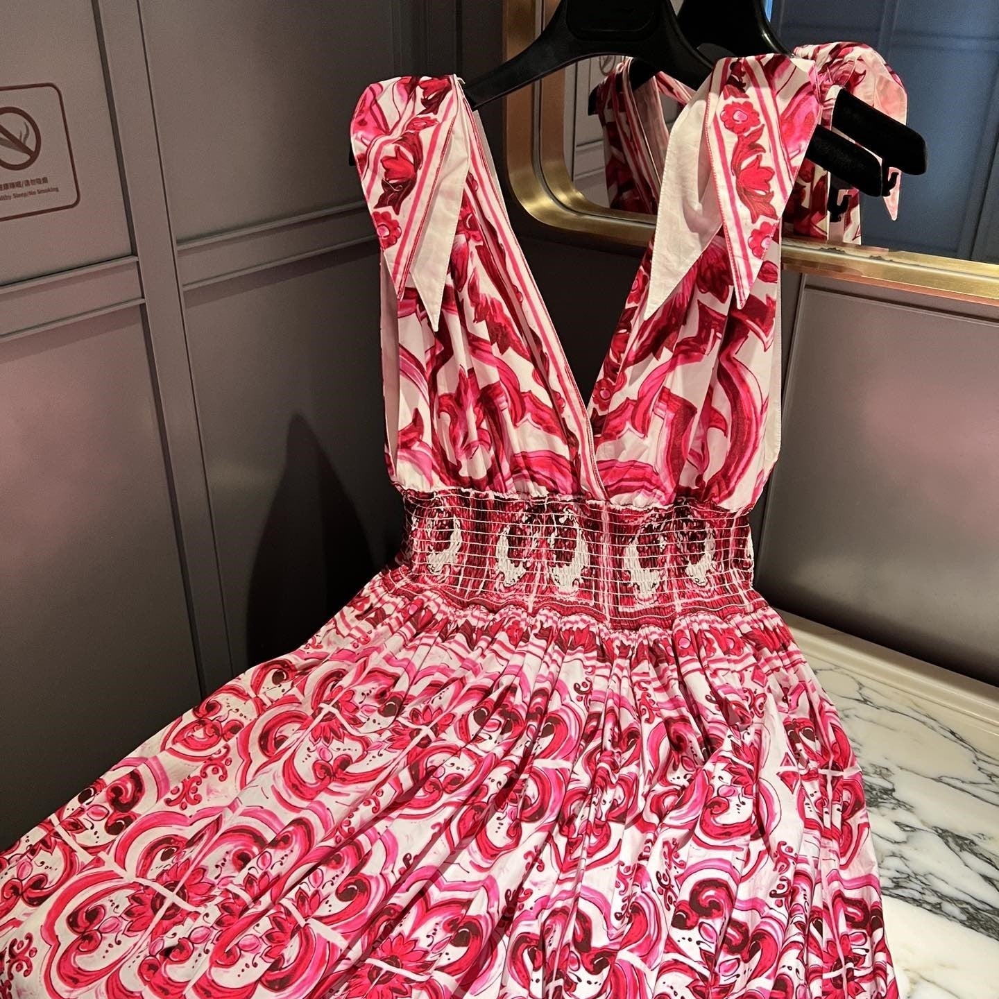 Summer Cotton Print Deep V-Neck Sleeveless Strap A-line Waist Wrap Large Hem Long Dress woman maxi skirt