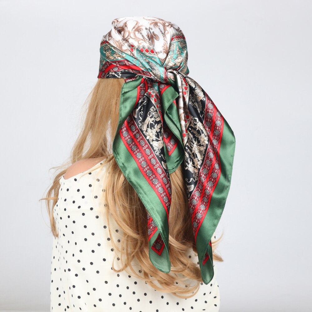 Silk Scarves Luxury Brand Spring Summer Women Head/Hair Scarf 90X90cm Fashion Hijab Bandana Cheveux Foulard Femme BK50-2 90X90CM