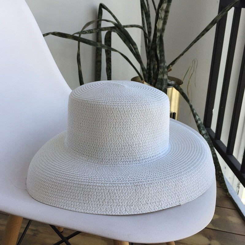Summer hat new female sun hat folding beach hat big brim travel sunscreen Hepburn wind sun hat travel 7 Spain 55-58CM