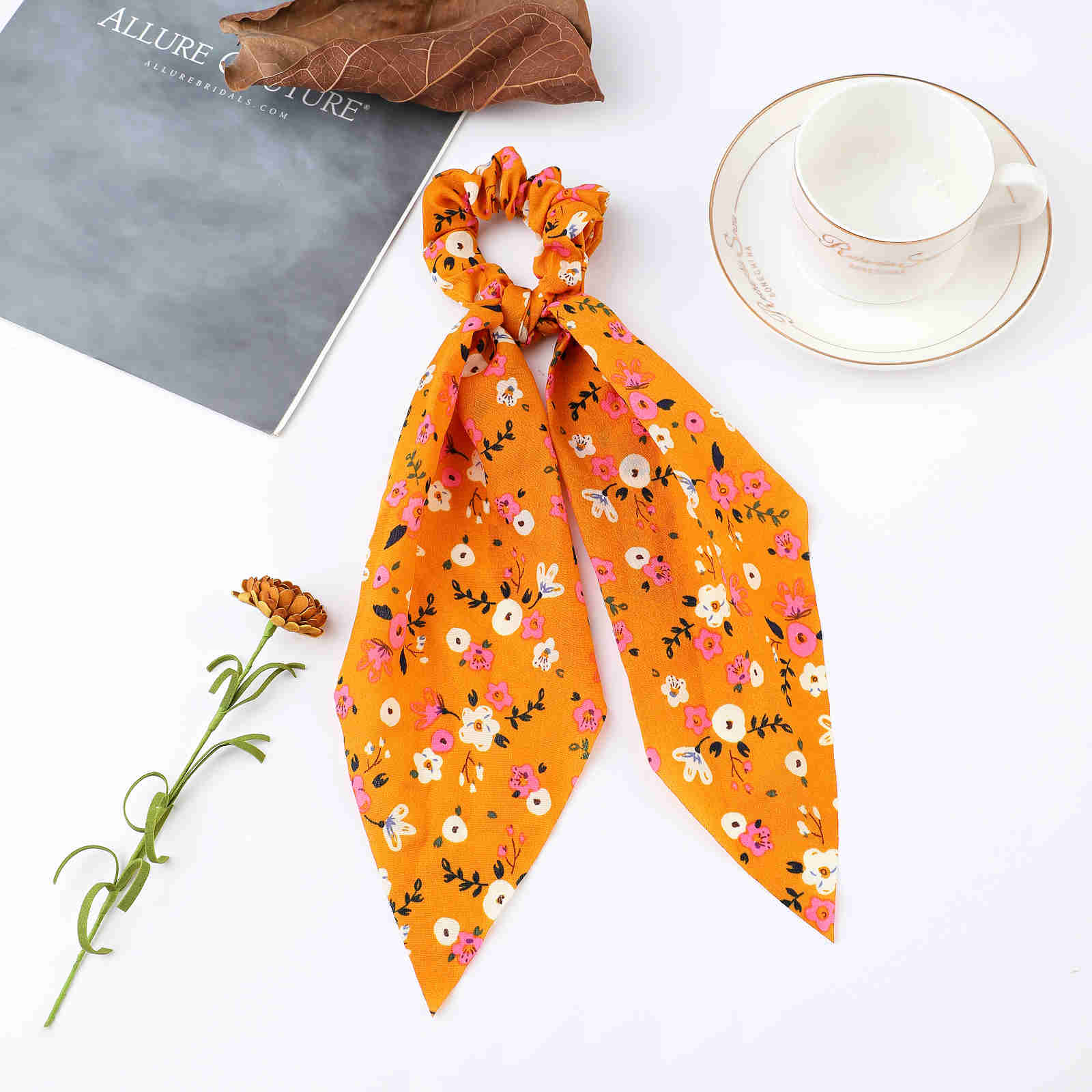 Fashion Print Chiffon Long Ribbon Scrunchies Women Girls Ponytail Scarf Elastic Hair Bands Ties Hair Accessories Wholesale 7