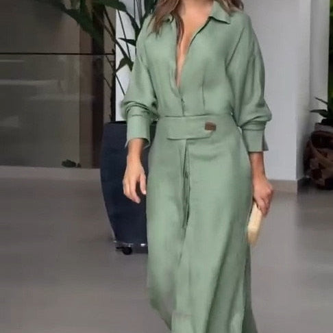 Fashion Dress for Women Luxury Elegant Solid Color Evening Dresses 2023 Party Slip Pockets Chic Promotion Long Sleeve Clothes Green