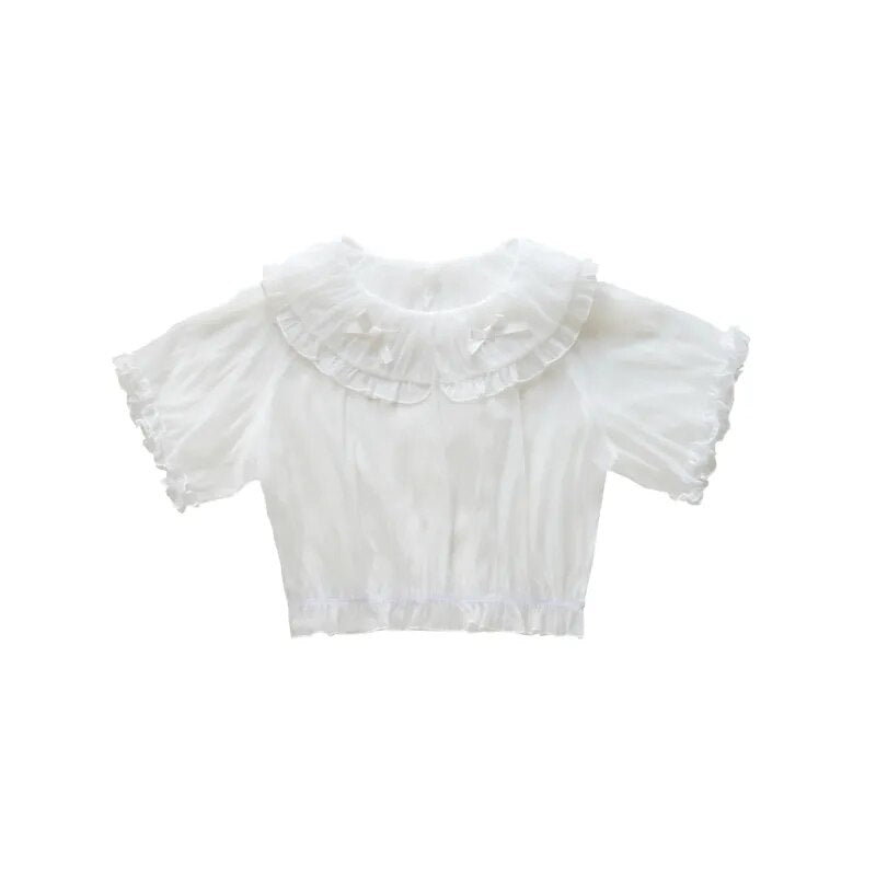 Japanese Victorian Lolita Dresses Women Gothic Cute Lace Bow Y2k Tank Tops Tiered Love Cake Skirt Suit Kawaii Sweet Lolita Sets white shirts