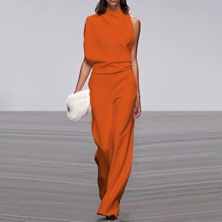 Solid Color One Shoulder Women's Pants Summer New Sleeveless Stacked Neck Jumpsuits Women Bodysuit Clothes Streetwear 8