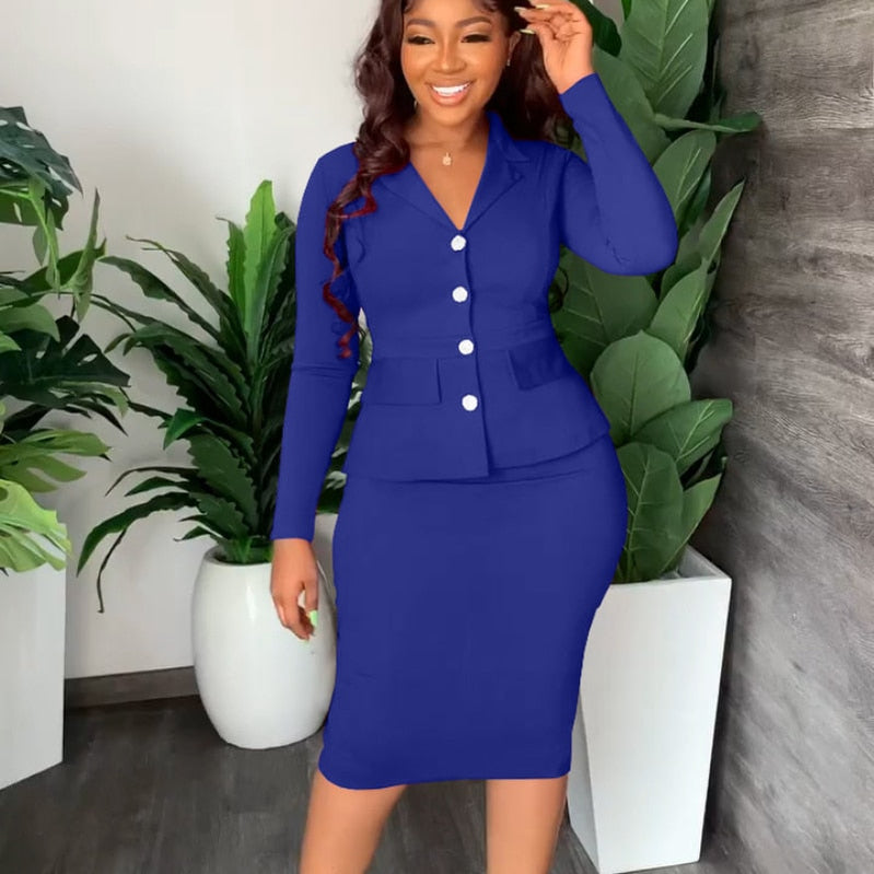 Autumn Commuting Two 2 Pieces OL Skirts Sets Women Bodycon Office Workwear Single Breasted Top Blazer Sexy Skirts Suit Outfits