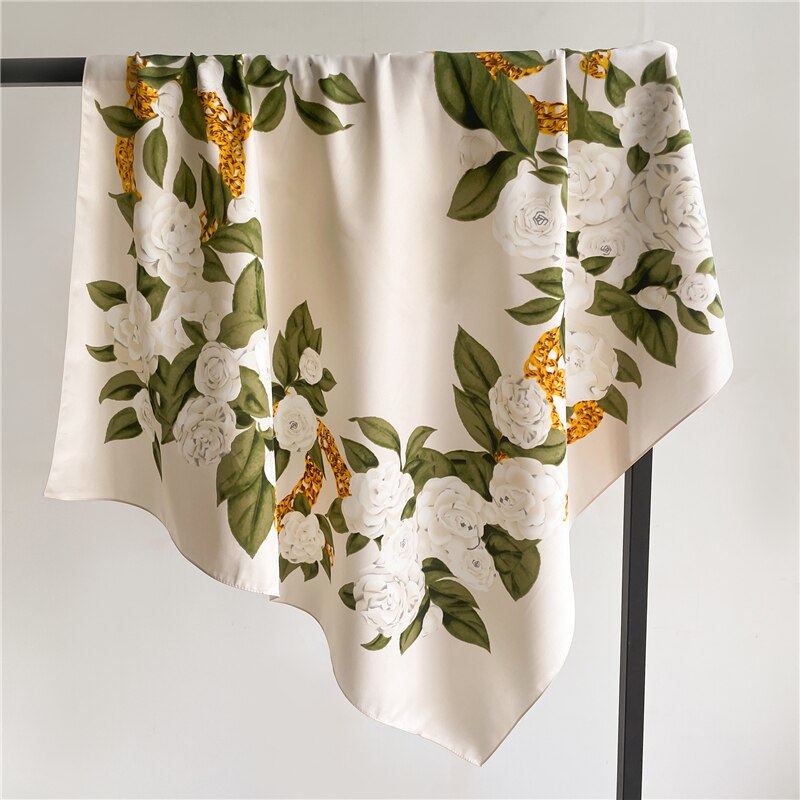 Fashion Print Printing Twill Silk Square Scarf for Women Hijab Muslim Headband Bandana Summer Shawl Beach Stoles Echarpe FN107-2