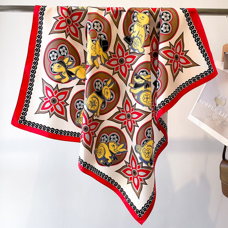 Fashion Print Printing Twill Silk Square Scarf for Women Hijab Muslim Headband Bandana Summer Shawl Beach Stoles Echarpe FN130-1