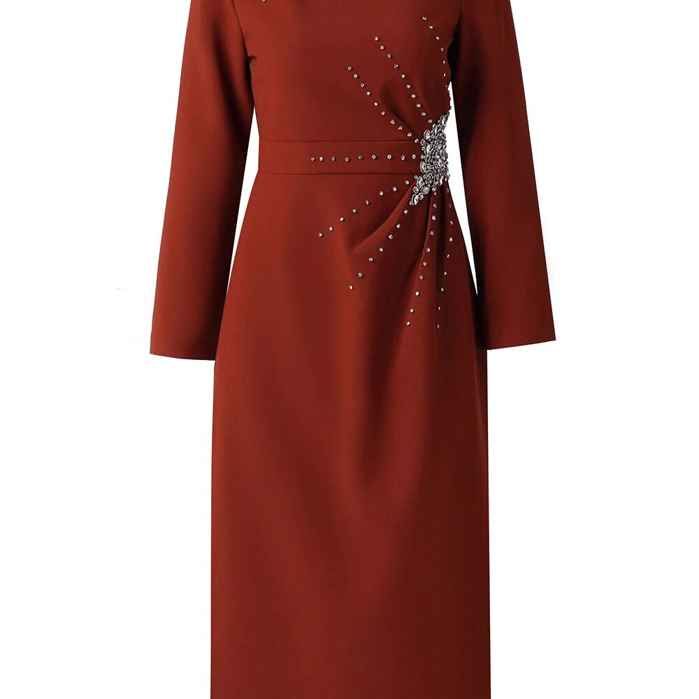 Autumn Luxury Diamonds Party Formal Occasion Dresses for Women Elegant Christmas Red Cocktail Vestidos Fiesta Robe brown