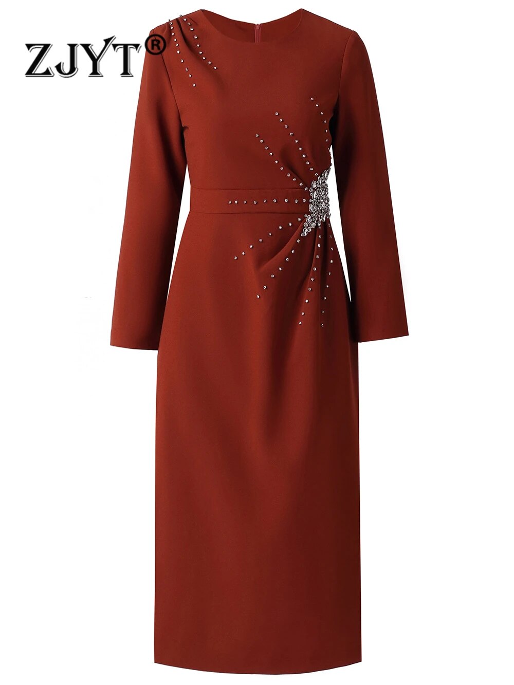 Autumn Luxury Diamonds Party Formal Occasion Dresses for Women Elegant Christmas Red Cocktail Vestidos Fiesta Robe brown