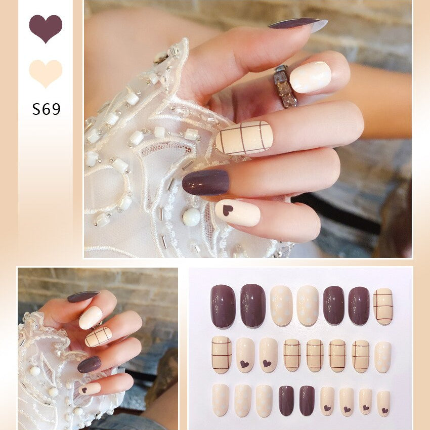 24Ps Childlike Fake Nails With Glue Cute Kawaii Personality Stick On Nails False Girls Short Press On Nail Art DIY Manicure Tool Nails With Glue S69