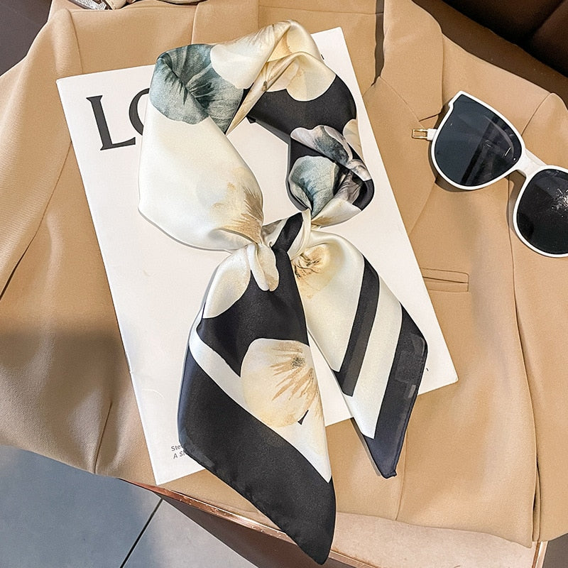 Luxury Silk Shawl Square Scarf for Women Satin Hijab Fashion Wraps Neckerchief Female Hair Bands Ribbon Headband Bandana W-97-2 70x70