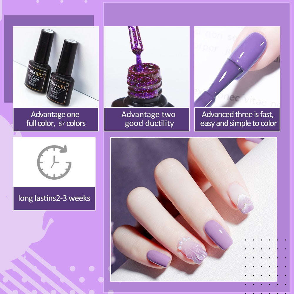 Limegirl Gel Nail Polish Set Kit Pink Glitter Popular Spring 60/40/24 Colors Semi Permanent UV Led Gel Varnish Soak Off Nail