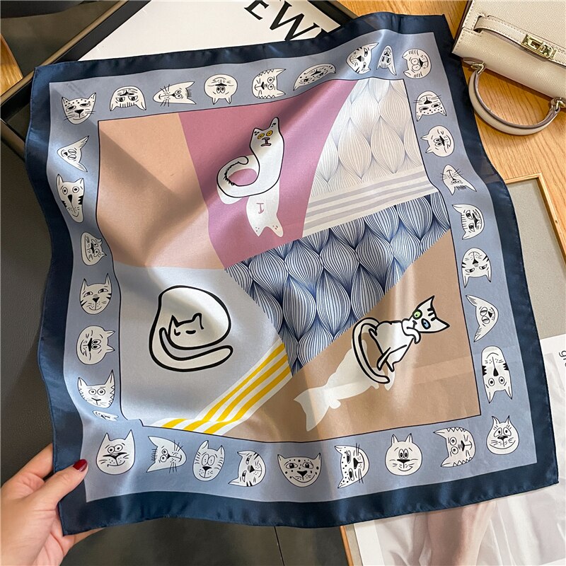 Classice 100% Silk Square Scarf Women Print Stripe Hair Band Wrist Foulard England Style Neckerchief Bandana Echarpe FZ199-1