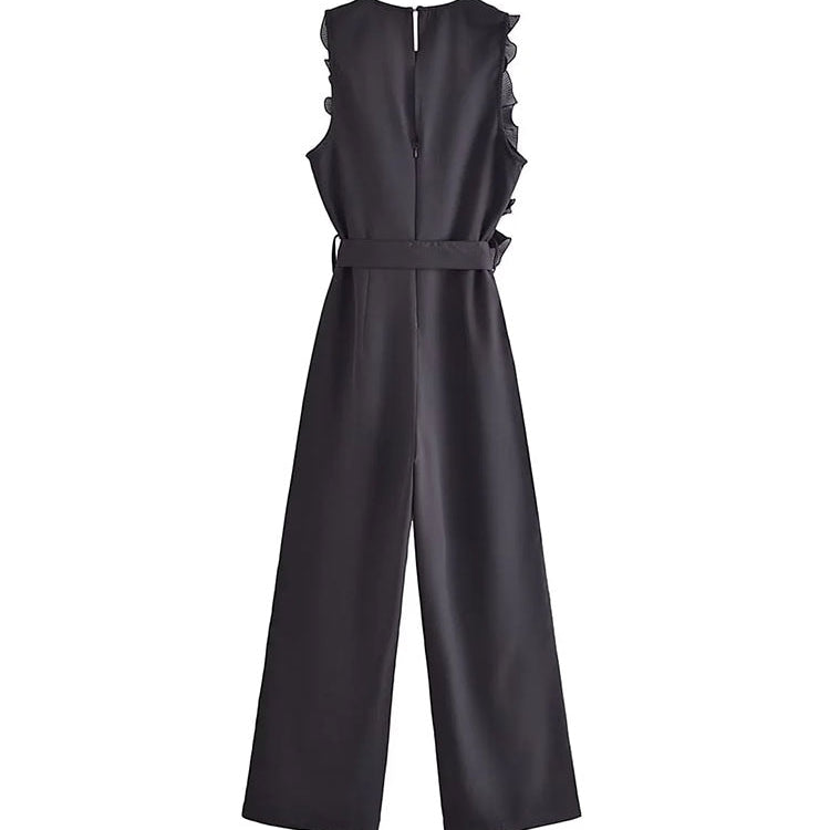 TRAF New Summer Women Elegant Solid Ruffle Sexy White Jumpsuits Fashion Long Jumpsuit with Belt