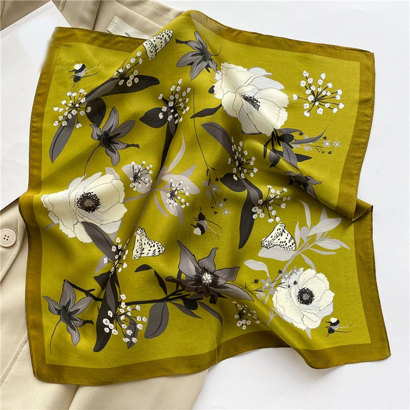 Classice 100% Silk Square Scarf Women Print Stripe Hair Band Wrist Foulard England Style Neckerchief Bandana Echarpe FZ171-2