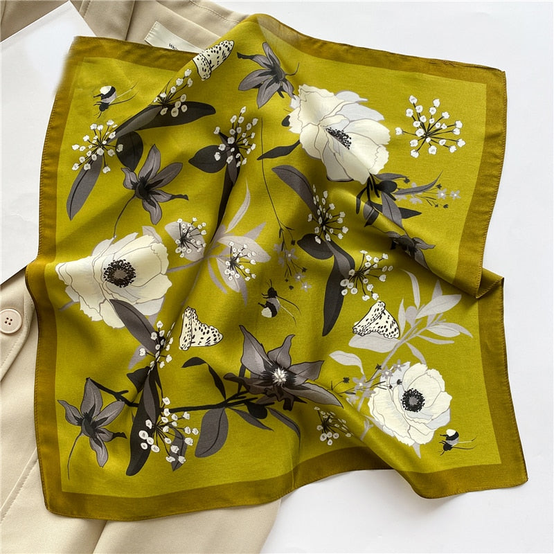 Classice 100% Silk Square Scarf Women Print Stripe Hair Band Wrist Foulard England Style Neckerchief Bandana Echarpe FZ171-2