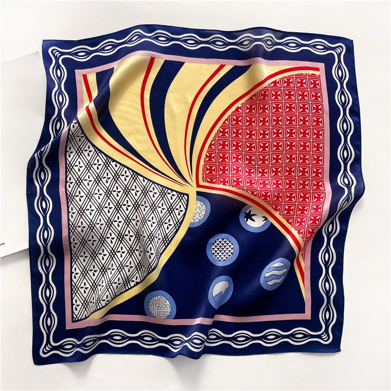 Fashion Designer Print 100% Natural Silk Square Scarves Women Hairband Neck Foulard Female Small Kerchief Bandana New FZ84-1 53cm real silk