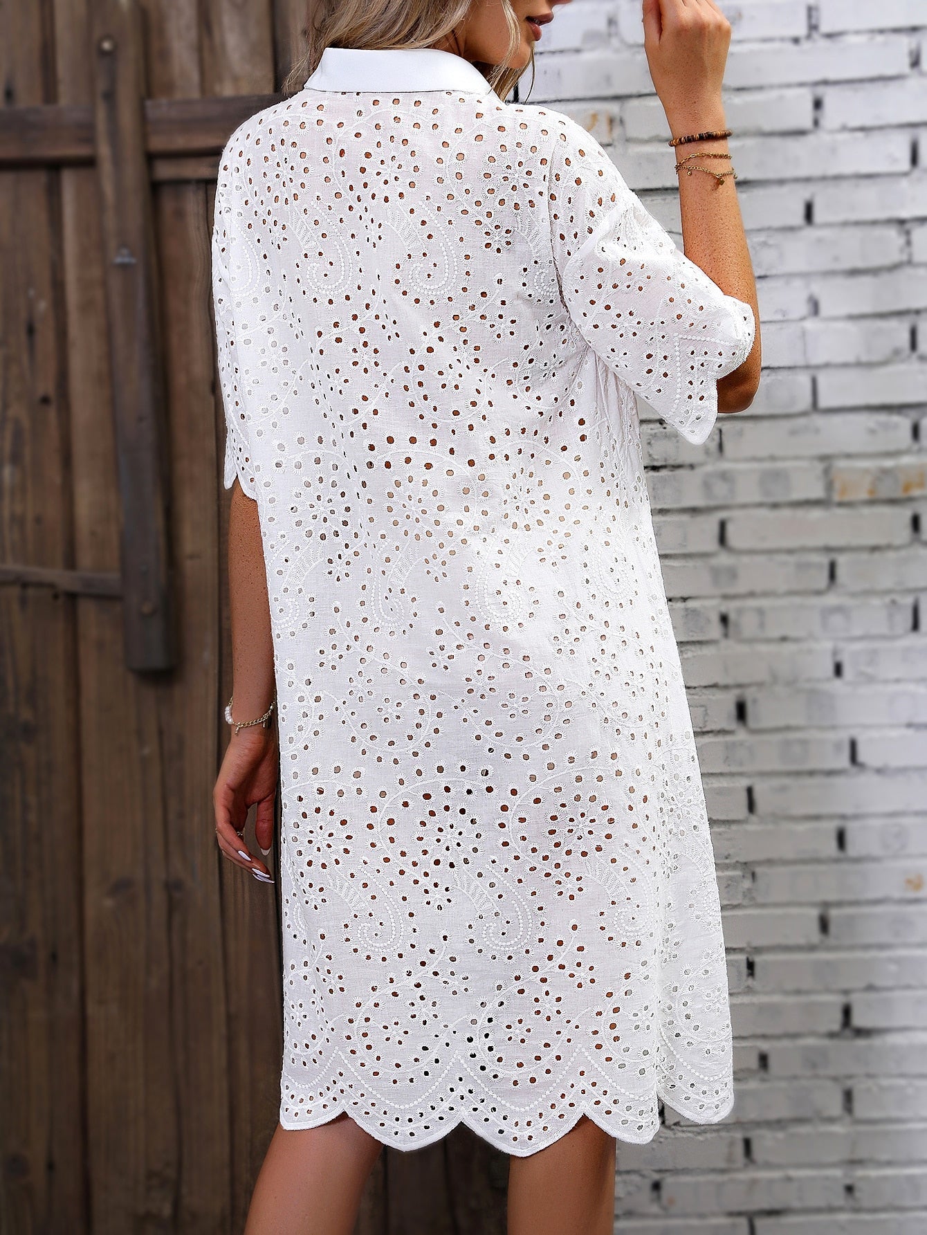 Eyelet Embroidery Drop Shoulder Dress Women's Button Front Dresses For Summer Elegant Party Dresses For Women