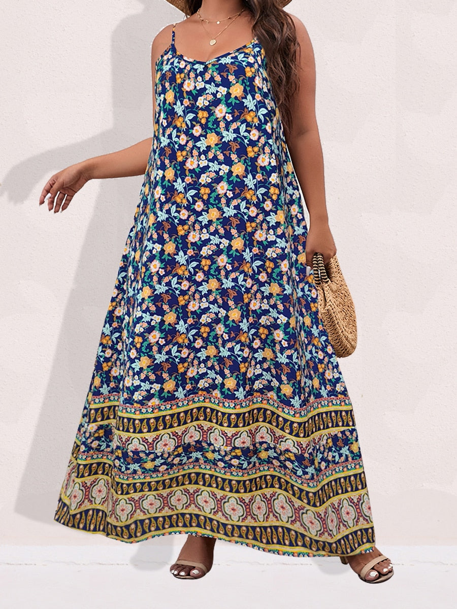 Finjani Women's Dress Plus Size Cami Dresses Summer Backless Maxi Dress Floral Print Formal Party Dresses 2023