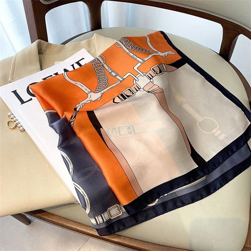 Luxury Silk Shawl Square Scarf for Women Satin Hijab Fashion Wraps Neckerchief Female Hair Bands Ribbon Headband Bandana W-156-2 70x70