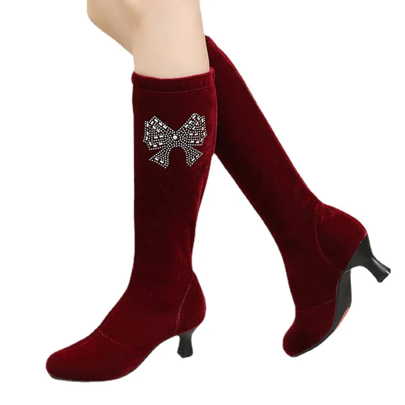 Latin Dance Boots for Women Black Modern Jazz Tango Dance Shoes Rubber Soft Sole High Heel Salsa Performance Shoes