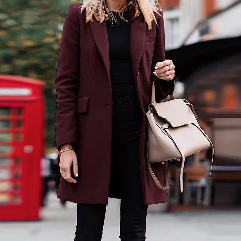 Autumn Winter Women's Wear Korean Version Slim-fit Long-sleeved Coat Women's Mid-length Suit
