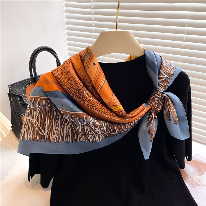 Fashion Print Printing Twill Silk Square Scarf for Women Hijab Muslim Headband Bandana Summer Shawl Beach Stoles Echarpe