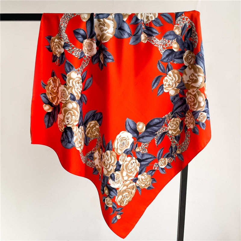 Fashion Print Printing Twill Silk Square Scarf for Women Hijab Muslim Headband Bandana Summer Shawl Beach Stoles Echarpe FN107-1