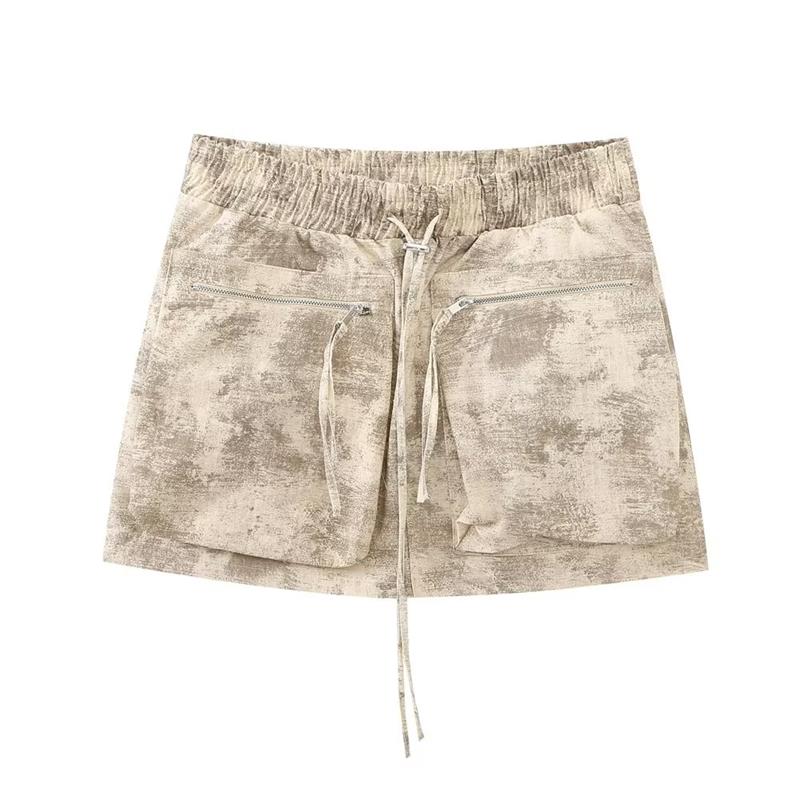 Women Spring Pilot Jackets Skirt Sets Fashion Print Long Sleeved Short Coats Pockets Elastic Waist Mini Skirts Outwear Skirt-1