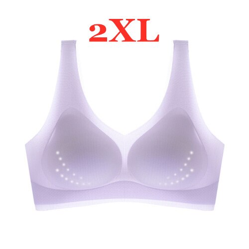 Youpin Women's Ice Silk Seamless Bra Ultra-thin No Steel Ring Breathable Antibacterial Gather One Piece Breathable Underwear Purple 2XL