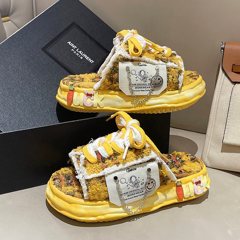 Summer Women Graffiti Slippers Sandals Platform Shoes Mules Flip Flops Street Clogs Flat New Sweet Casual Shoes For Female