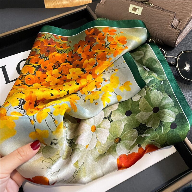 Fashion Designer Print 100% Natural Silk Square Scarves Women Hairband Neck Foulard Female Small Kerchief Bandana New FZ186-1 53cm real silk