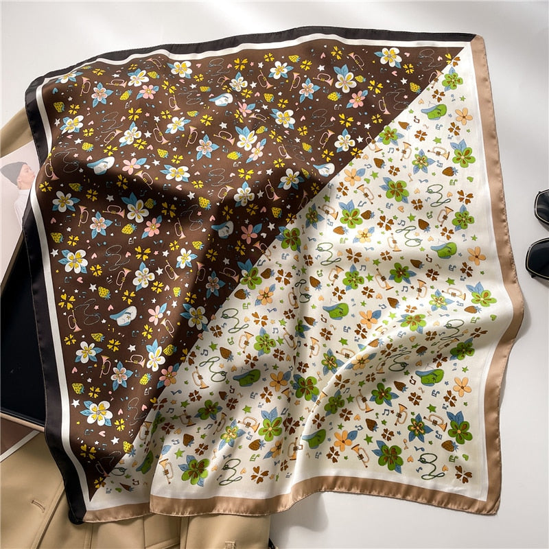 Fashion Wraps Satin Hijab Luxury Square Scarf for Women Hair Bands Ribbon Headband Silk Shawl Neckerchief Female Bandana FJ713-1