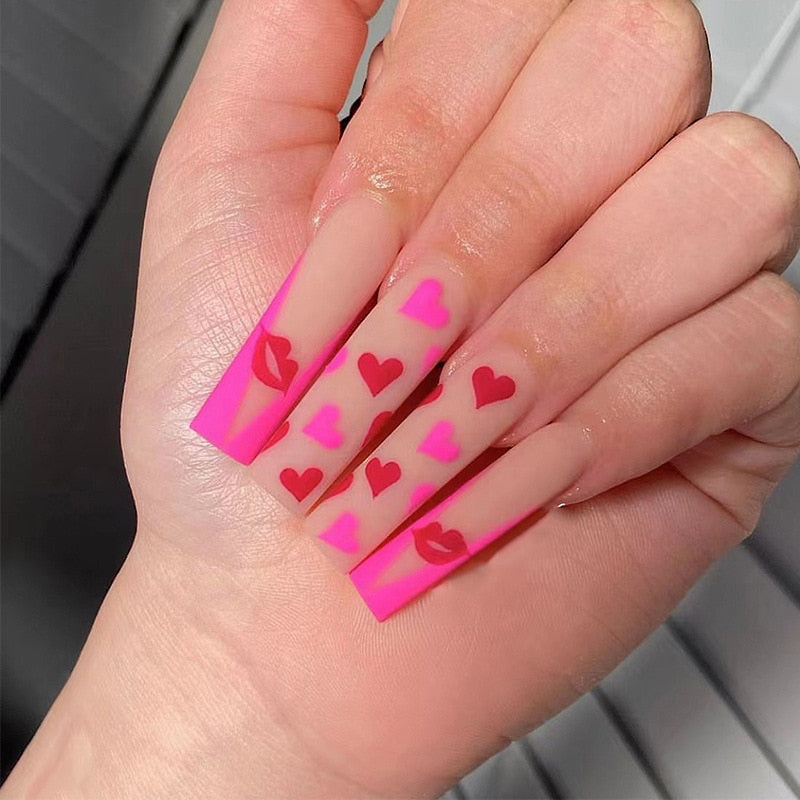 Fake Nails Heart Pattern Full Cover Fake Nails DIY Glue Press On Nails Nail Supplies For Professionals