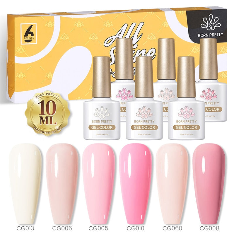 BORN PRETTY 6 Bottles 10ml Jelly Transparent Nail Gel Pink Nude Color Soak Off Gel Nail Polish for Manicure s21