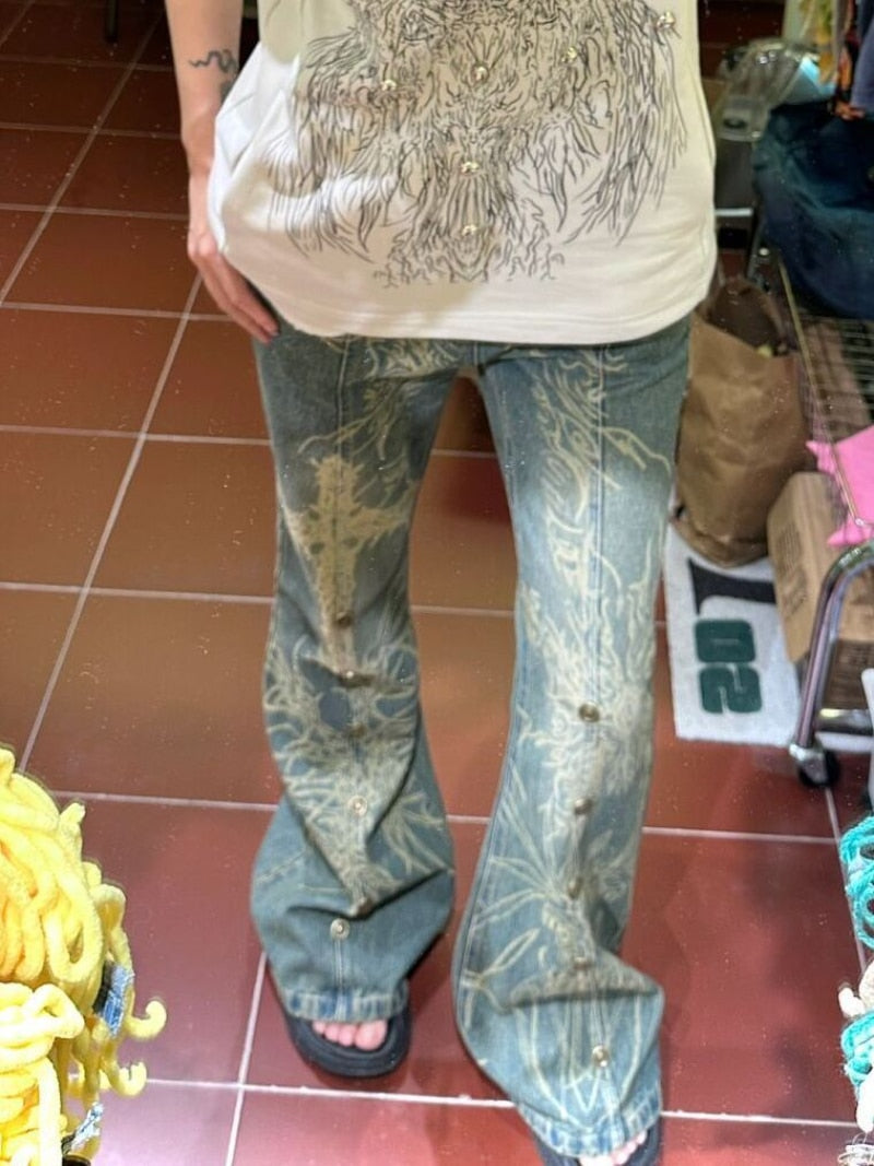 Y2K Vintage Women Korean Casual Streetwear Oversize Cargo Aesthetic Straight Trousers Wide Leg Jeans Grunge Denim Pants Clothes